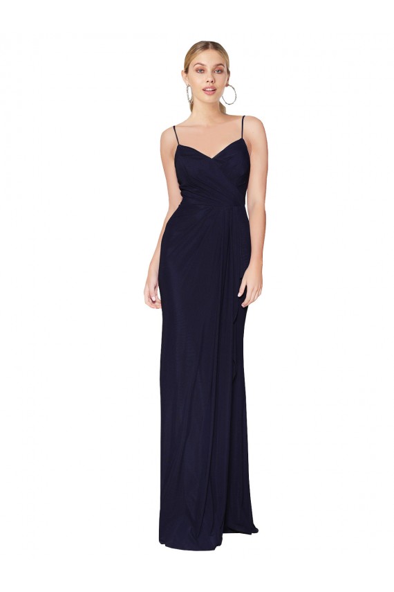 Bleu marine foncé Sirène Bretelles spaghetti Mousseline Longue Formelles Robes demoiselle d'honneur / Robes de soirée / Robes de bal Outlet