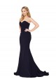 Bleu marine foncé Sirène Col Haut Balayage train Crêpe Stretch Longue Formelles Robes demoiselle d'honneur / Robes de soirée / Robes de bal Outlet