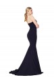 Bleu marine foncé Sirène Col Haut Balayage train Crêpe Stretch Longue Formelles Robes demoiselle d'honneur / Robes de soirée / Robes de bal Outlet