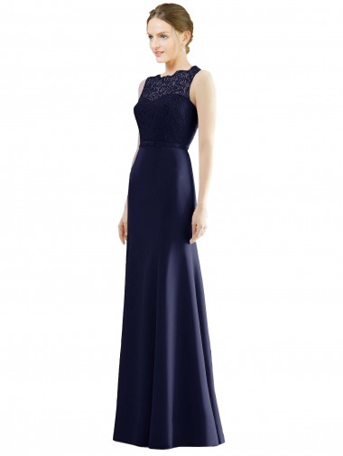 Bleu marine foncé Sirène Illusion Mousseline Dentelle Longue Robes demoiselle d'honneur Pas Chre