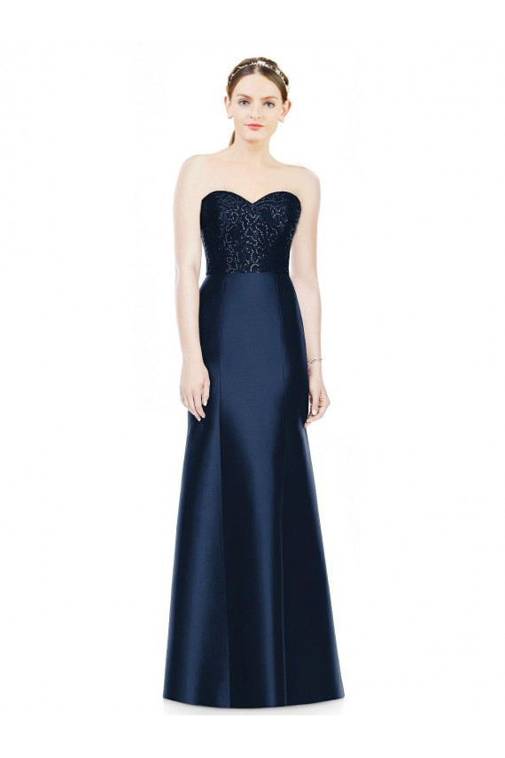 Bleu marine foncé Sirène Sans bretelle Satiné Longue Robes demoiselle d'honneur Outlet