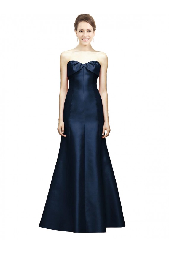 Bleu marine foncé Sirène Sans bretelle Satiné Longue Robes demoiselle d'honneur Outlet