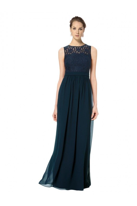 Bleu marine foncé Trapèze Bateau Illusion Mousseline Dentelle Longue Robes demoiselle d'honneur Outlet