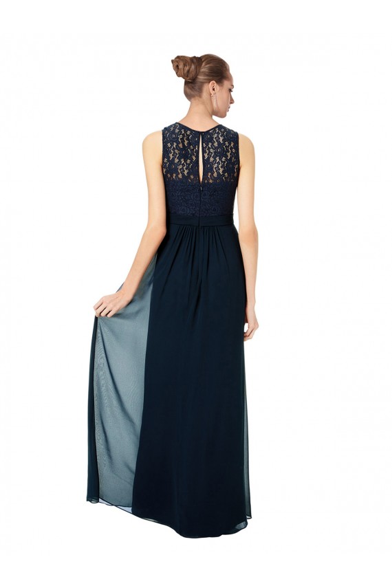 Bleu marine foncé Trapèze Bateau Illusion Mousseline Dentelle Longue Robes demoiselle d'honneur Outlet