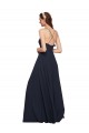 Bleu marine foncé Trapèze Bretelles spaghetti Col V Mousseline Longue Robes demoiselle d'honneur Outlet