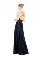 Bleu marine foncé Trapèze Bretelles spaghetti Col V Satiné Longue Robes demoiselle d'honneur / Robes de bal Outlet