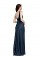 Bleu marine foncé Trapèze Col Carré Satiné Stretch Longue Formelles Robes demoiselle d'honneur / Robes de soirée / Robes de bal Outlet