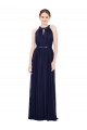 Bleu marine foncé Trapèze Col Haut Mousseline Longue Robes demoiselle d'honneur Outlet