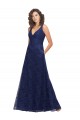 Bleu marine foncé Trapèze Col V Dentelle Longue Robes demoiselle d'honneur Outlet