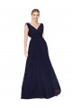 Bleu marine foncé Trapèze Col V Mousseline Longue Formelles Robes demoiselle d'honneur / Robes de soirée / Robes de bal Outlet