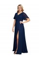 Bleu marine foncé Trapèze Col V Mousseline Longue Formelles Robes demoiselle d'honneur / Robes de soirée / Robes de bal Outlet