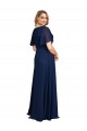 Bleu marine foncé Trapèze Col V Mousseline Longue Formelles Robes demoiselle d'honneur / Robes de soirée / Robes de bal Outlet
