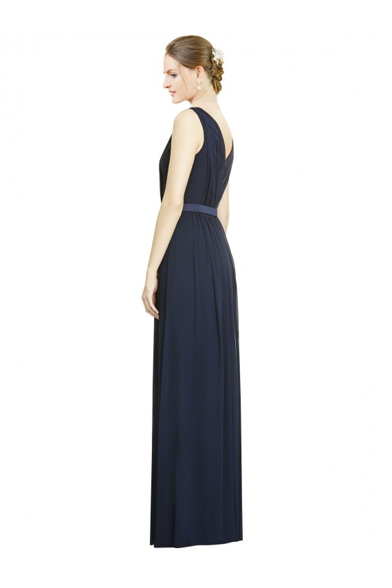 Bleu marine foncé Trapèze Col V Mousseline Longue Robes demoiselle d'honneur Outlet