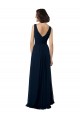 Bleu marine foncé Trapèze Col V Mousseline Longue Robes demoiselle d'honneur Outlet