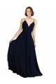 Bleu marine foncé Trapèze Col V Mousseline Longue Robes demoiselle d'honneur Outlet