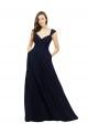 Bleu marine foncé Trapèze Col V Mousseline Longue Robes demoiselle d'honneur Outlet