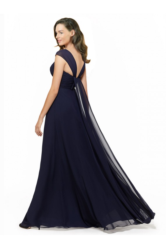 Bleu marine foncé Trapèze Col V Mousseline Longue Robes demoiselle d'honneur Outlet