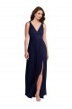 Bleu marine foncé Trapèze Col V Mousseline Longue Robes demoiselle d'honneur Outlet
