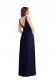Bleu marine foncé Trapèze Col V Mousseline Longue Robes demoiselle d'honneur Outlet