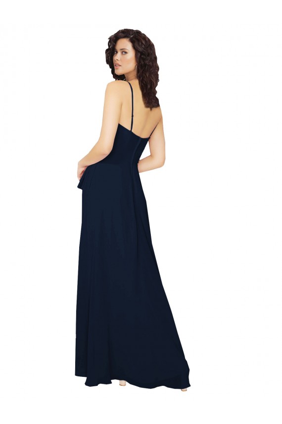 Bleu marine foncé Trapèze Col V Mousseline Longue Robes demoiselle d'honneur Outlet