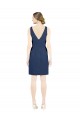 Bleu marine foncé Trapèze Col V Satiné Courte Robes demoiselle d'honneur / Robes de cocktail Outlet