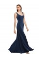 Bleu marine foncé Trapèze Col rond Crêpe Stretch Longue Formelles Robes demoiselle d'honneur / Robes de soirée / Robes de bal Outlet