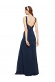 Bleu marine foncé Trapèze Col rond Crêpe Stretch Longue Formelles Robes demoiselle d'honneur / Robes de soirée / Robes de bal Outlet