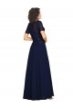 Bleu marine foncé Trapèze Col rond Mousseline Longue Robes demoiselle d'honneur / Robes de bal Outlet