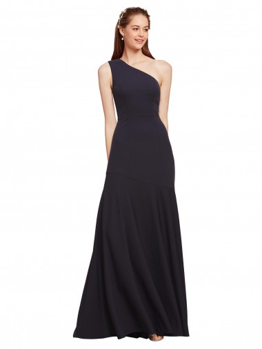 Bleu marine foncé Trapèze Crêpe Stretch Longue Formelles Robes demoiselle d'honneur / Robes de soirée / Robes de bal Pas Chre