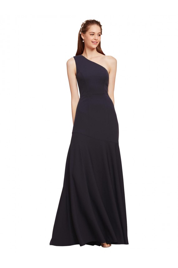 Bleu marine foncé Trapèze Crêpe Stretch Longue Formelles Robes demoiselle d'honneur / Robes de soirée / Robes de bal Outlet