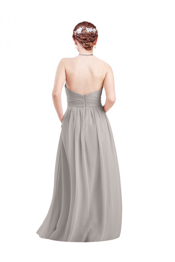 Bleu marine foncé Trapèze Licou Col Haut Mousseline Longue Robes demoiselle d'honneur Outlet