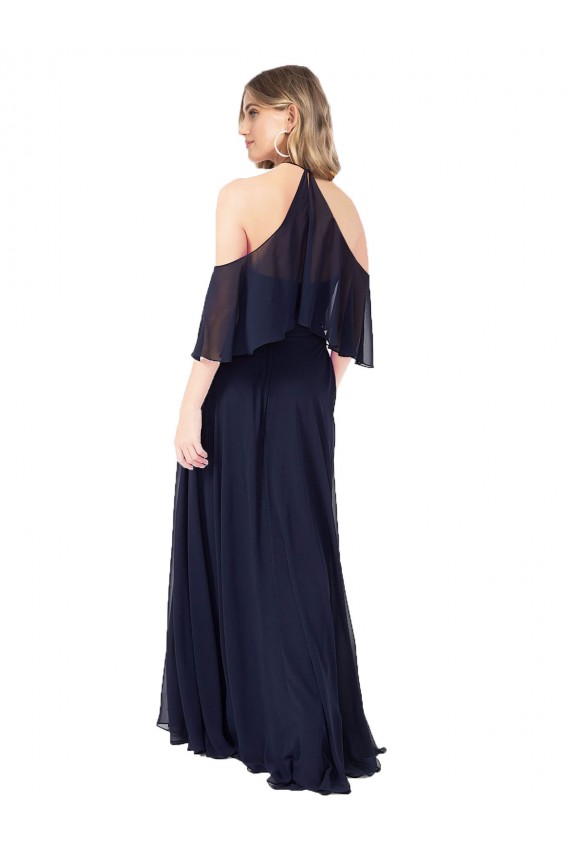Bleu marine foncé Trapèze Licou Col Haut Mousseline Longue Robes demoiselle d'honneur Outlet
