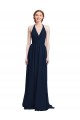 Bleu marine foncé Trapèze Licou Col V Mousseline Longue Robes demoiselle d'honneur Outlet