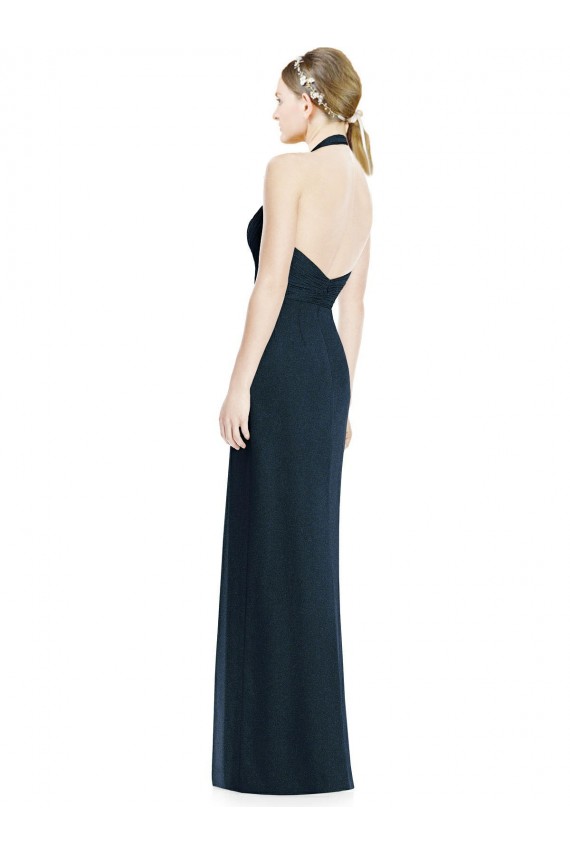Bleu marine foncé Trapèze Licou Col V Mousseline Longue Robes demoiselle d'honneur Outlet