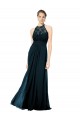 Bleu marine foncé Trapèze Licou Illusion Mousseline Dentelle Longue Robes demoiselle d'honneur Outlet