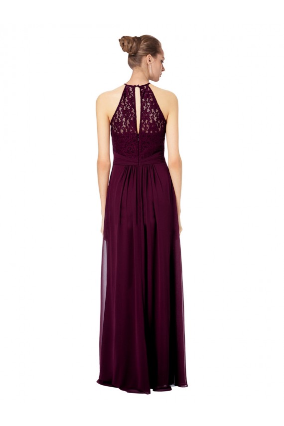 Bleu marine foncé Trapèze Licou Illusion Mousseline Dentelle Longue Robes demoiselle d'honneur Outlet