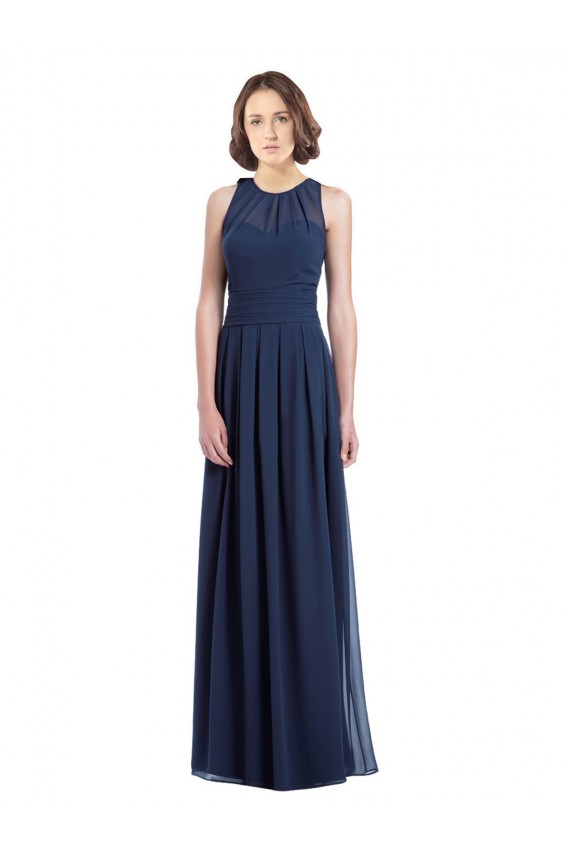 Bleu marine foncé Trapèze Licou Mousseline Longue Robes demoiselle d'honneur Outlet