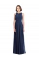 Bleu marine foncé Trapèze Licou Mousseline Longue Robes demoiselle d'honneur Outlet