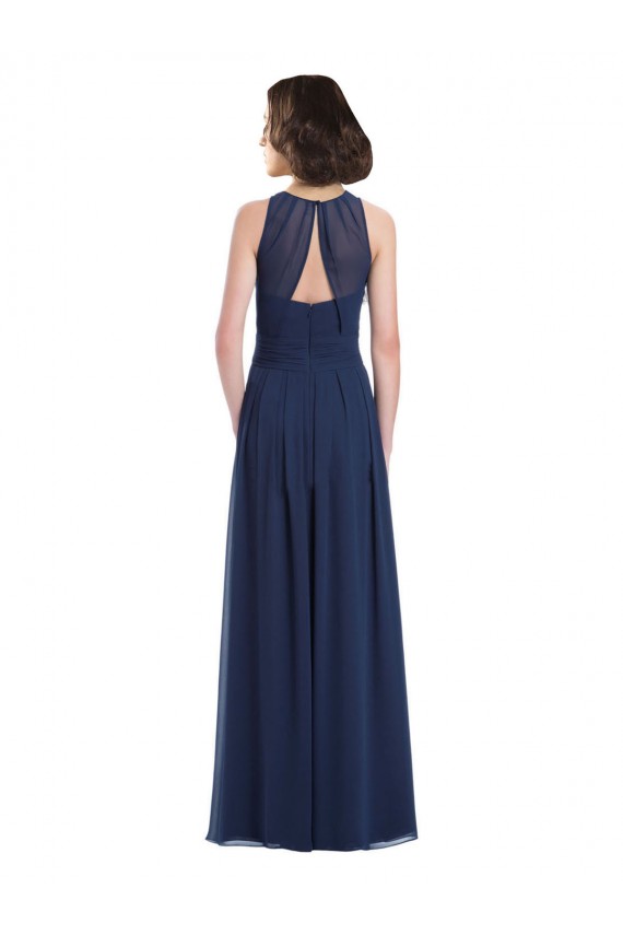 Bleu marine foncé Trapèze Licou Mousseline Longue Robes demoiselle d'honneur Outlet