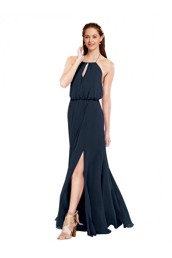 Bleu marine foncé Trapèze Licou Mousseline Longue Robes demoiselle d'honneur Outlet