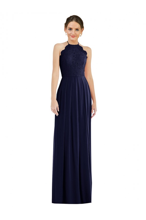 Bleu marine foncé Trapèze Licou Mousseline Longue Robes demoiselle d'honneur Outlet