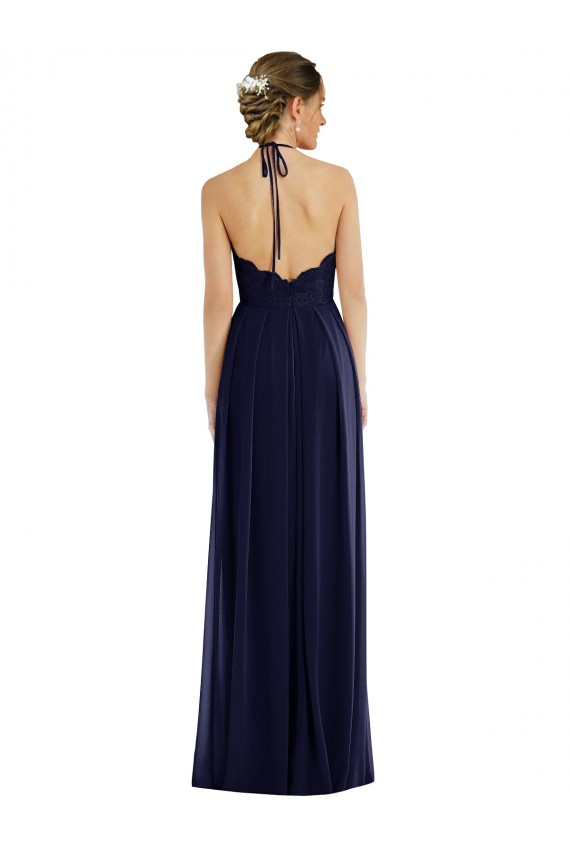 Bleu marine foncé Trapèze Licou Mousseline Longue Robes demoiselle d'honneur Outlet