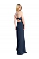 Bleu marine foncé Trapèze Licou Satiné Stretch Longue Formelles Robes demoiselle d'honneur / Robes de soirée / Robes de bal Outlet