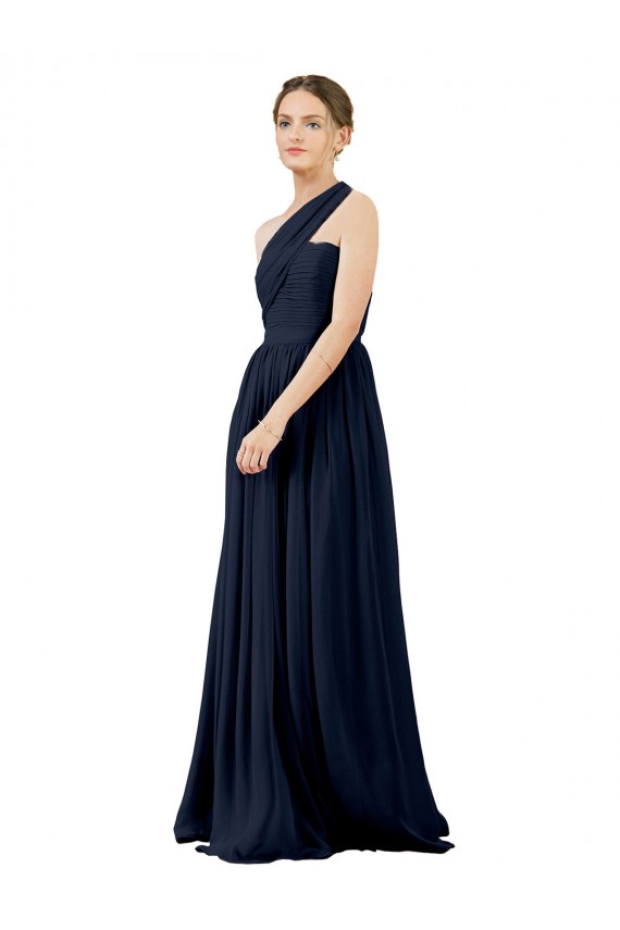 Bleu marine foncé Trapèze Mousseline Longue Robes demoiselle d'honneur Outlet