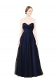 Bleu marine foncé Trapèze Sans bretelle Tulle Longue Robes demoiselle d'honneur Outlet