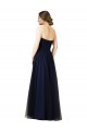 Bleu marine foncé Trapèze Sans bretelle Tulle Longue Robes demoiselle d'honneur Outlet