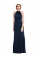 Bleu marine foncé Trompette Col Haut Crêpe Stretch Longue Robes demoiselle d'honneur / Robes de bal Outlet