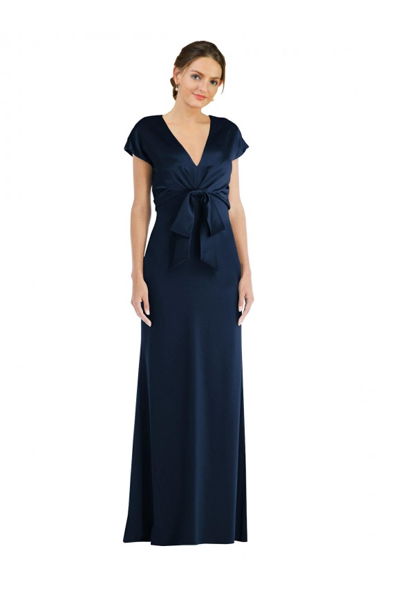 Bleu marine foncé Trompette Épaule Dénudée Crêpe Stretch Longue Formelles Robes demoiselle d'honneur / Robes de soirée / Robes de bal Outlet