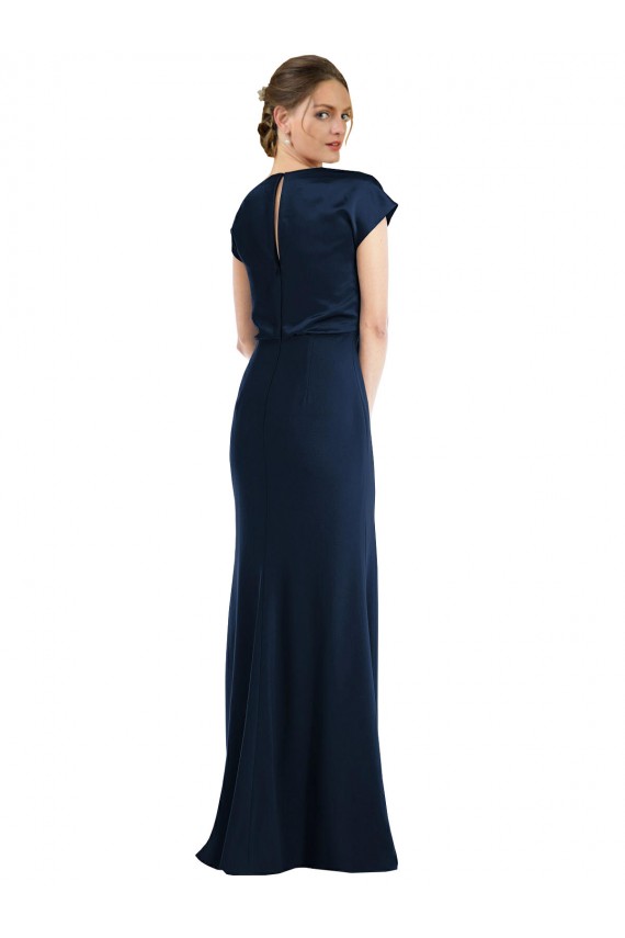 Bleu marine foncé Trompette Épaule Dénudée Crêpe Stretch Longue Formelles Robes demoiselle d'honneur / Robes de soirée / Robes de bal Outlet