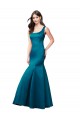 Bleu paon Sirène Bateau Satiné Longue Robes demoiselle d'honneur / Robes de bal Outlet